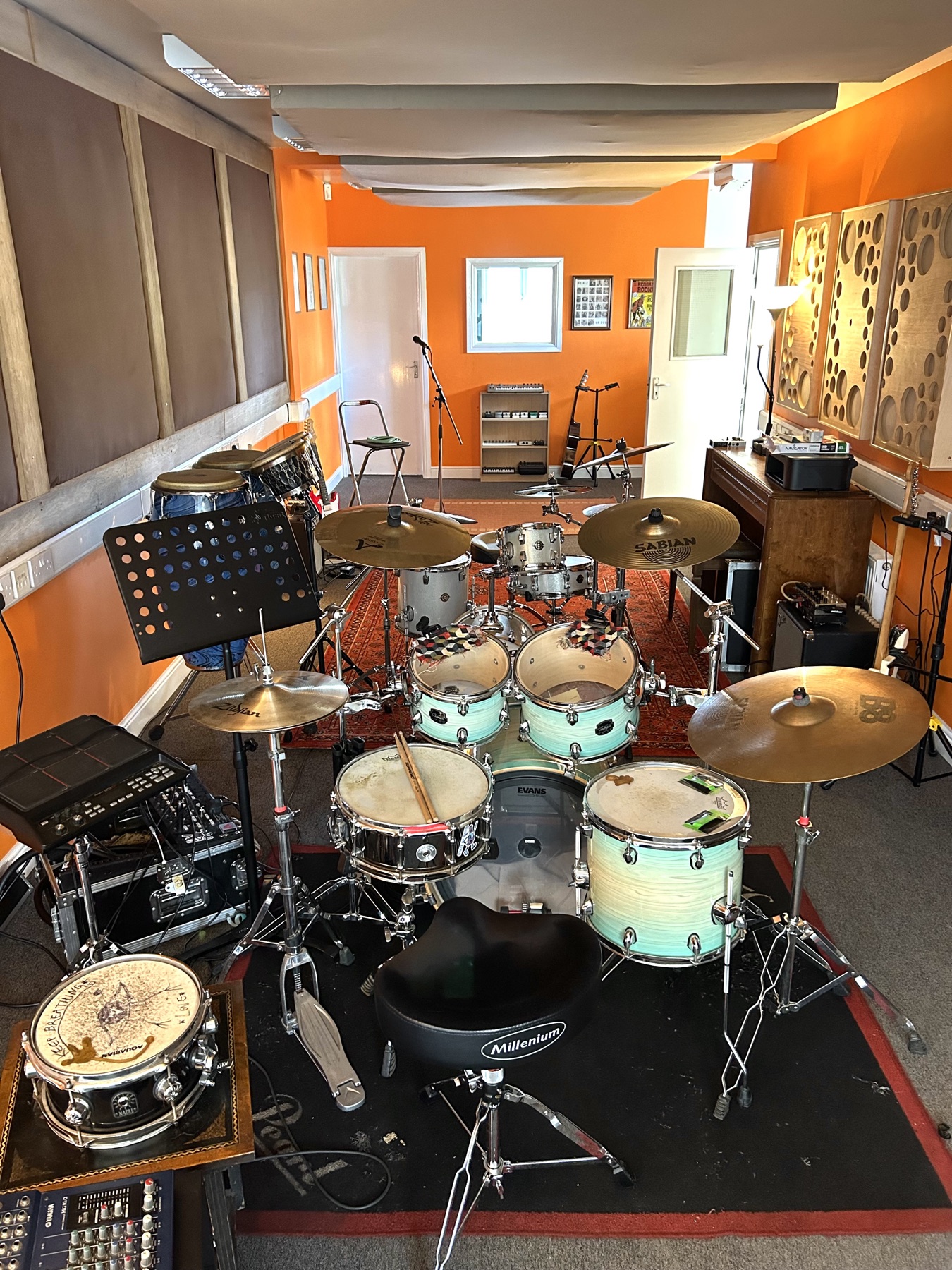 The professional drum kit inside the Backbeat Drum Lessons studio in Bradford